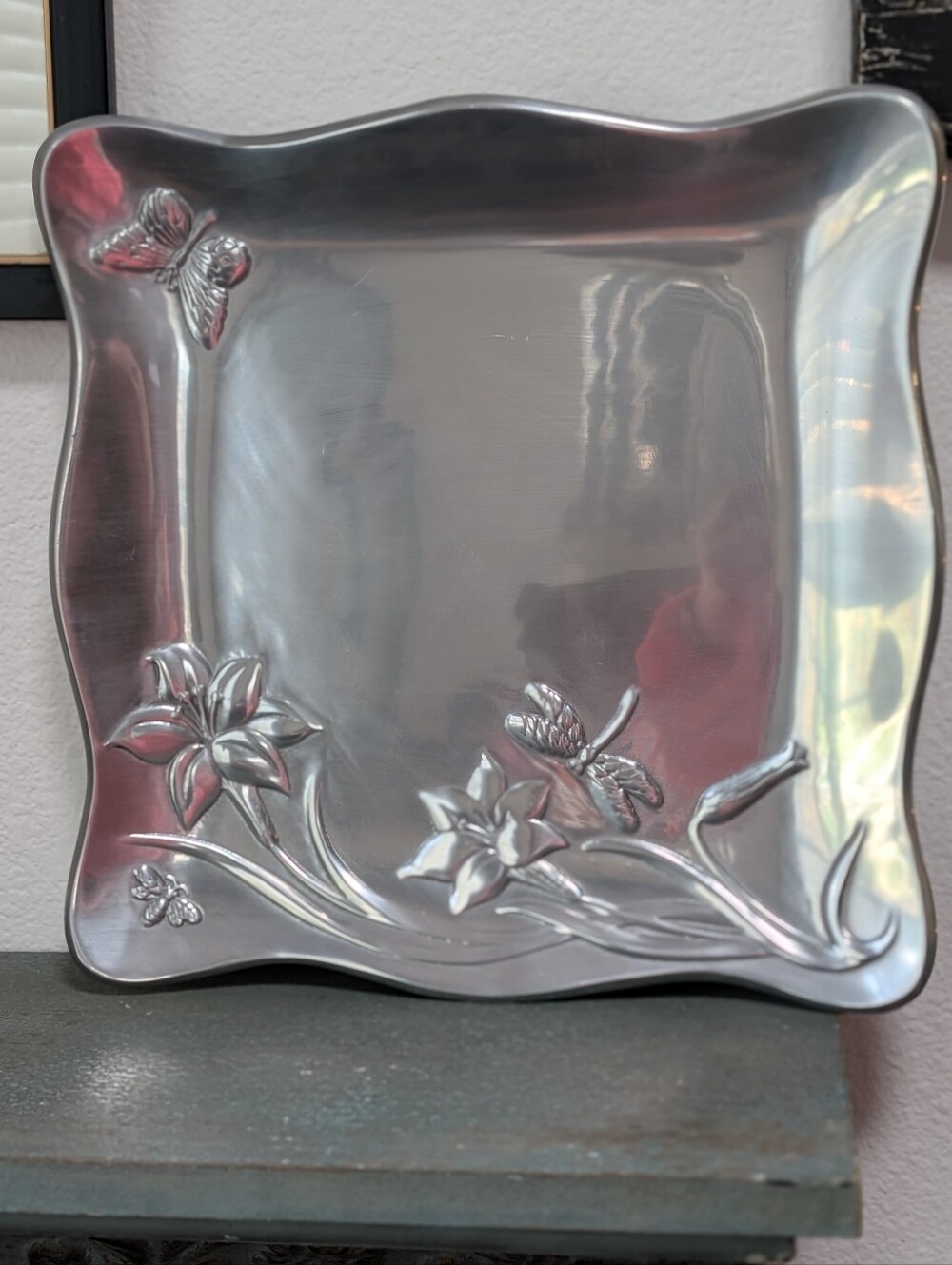 Vtg Lenox Butterfly Meadow Metal Serveware Square Platter/Tray 13" Floral